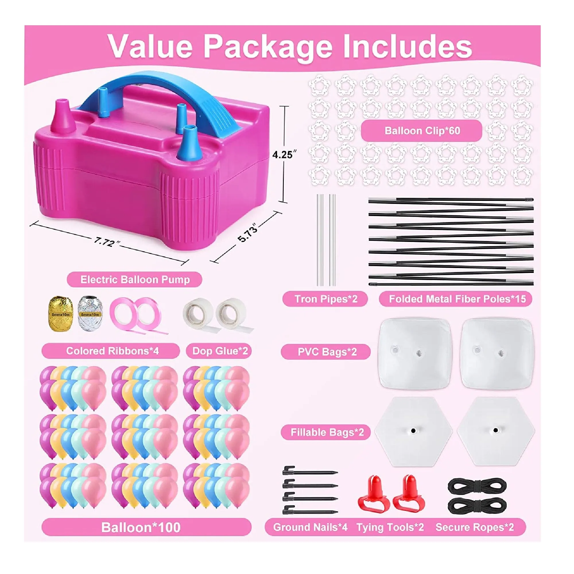 Balloon Arch And Balloon Pump Kit | 182 Pieces 9ft 10ft Adjustable Balloon Arch Stand With Bases for Outdoor