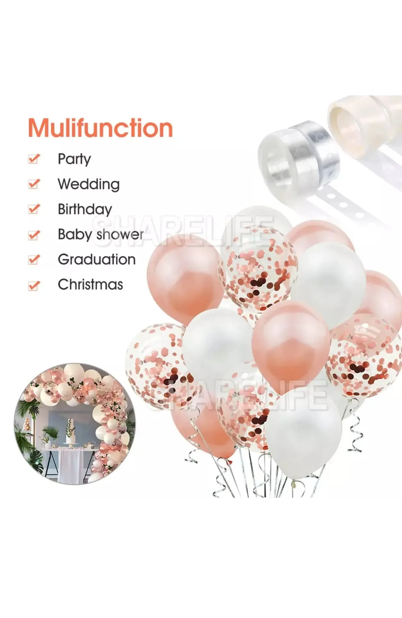 BALLOON CHAIN GARLAND & ARCH DECORATING SINGLE STRIP RIBBON