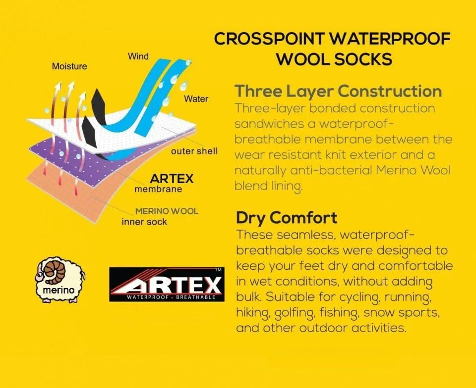 Crosspoint Waterproof Wool Crew Socks Grey/Black by Showers Pass