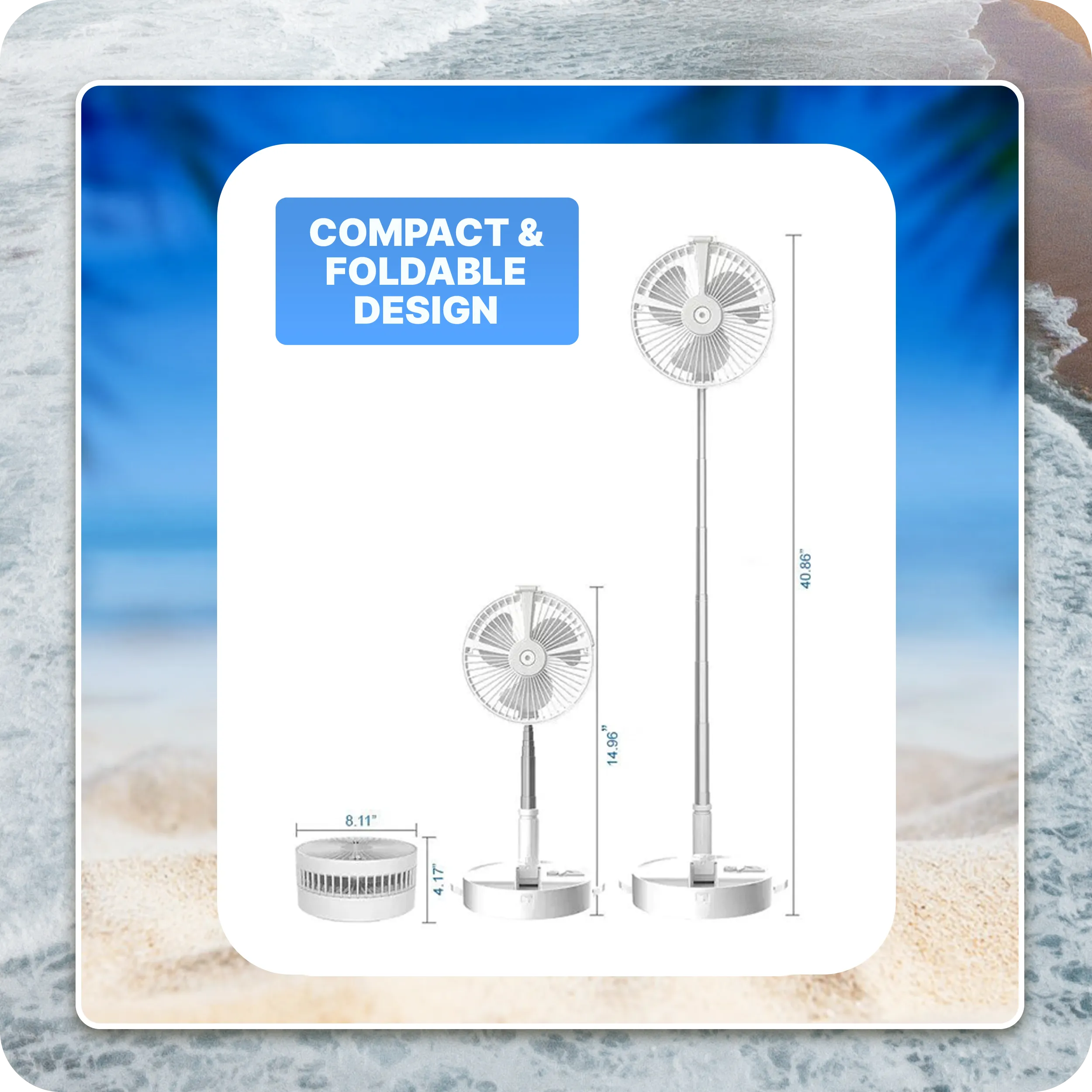 Folding Portable Rechargeable Travel Fan - Cruise Essentials | Built-in Humidifier | 185 Oscillation | Remote Control | Rechargeable Battery