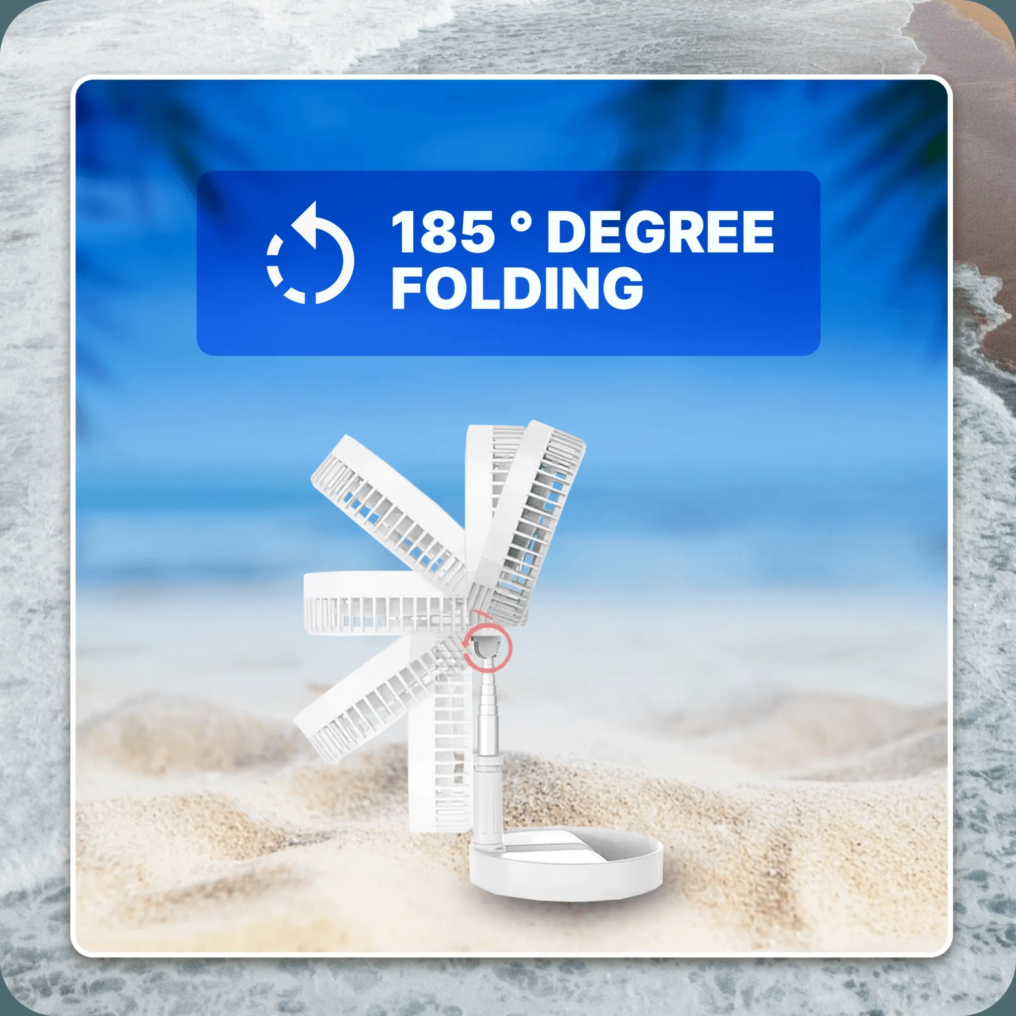 Folding Portable Rechargeable Travel Fan - Cruise Essentials | Built-in Humidifier | 185 Oscillation | Remote Control | Rechargeable Battery