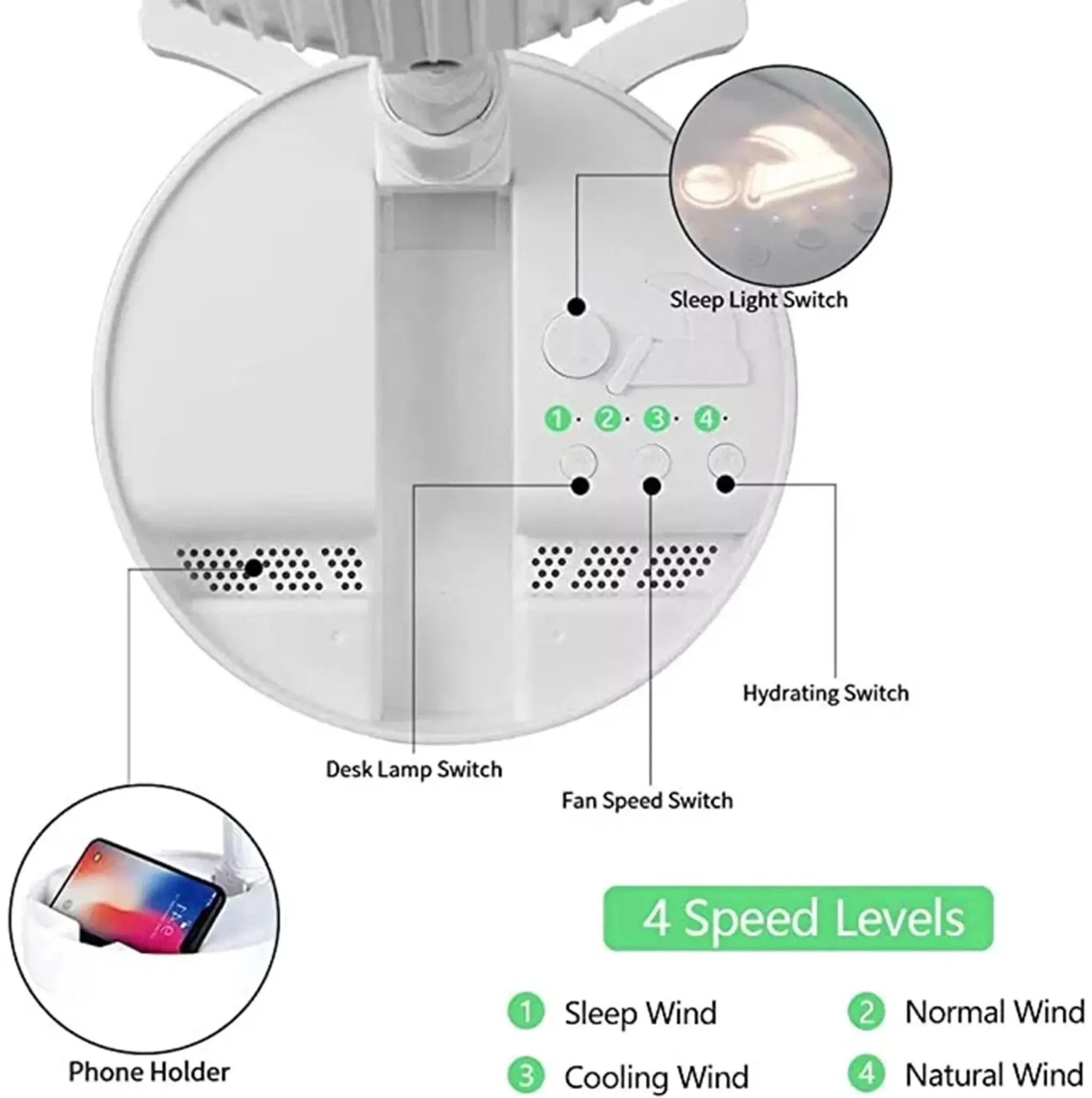 Folding Portable Rechargeable Travel Fan - Cruise Essentials | Built-in Humidifier | 185 Oscillation | Remote Control | Rechargeable Battery