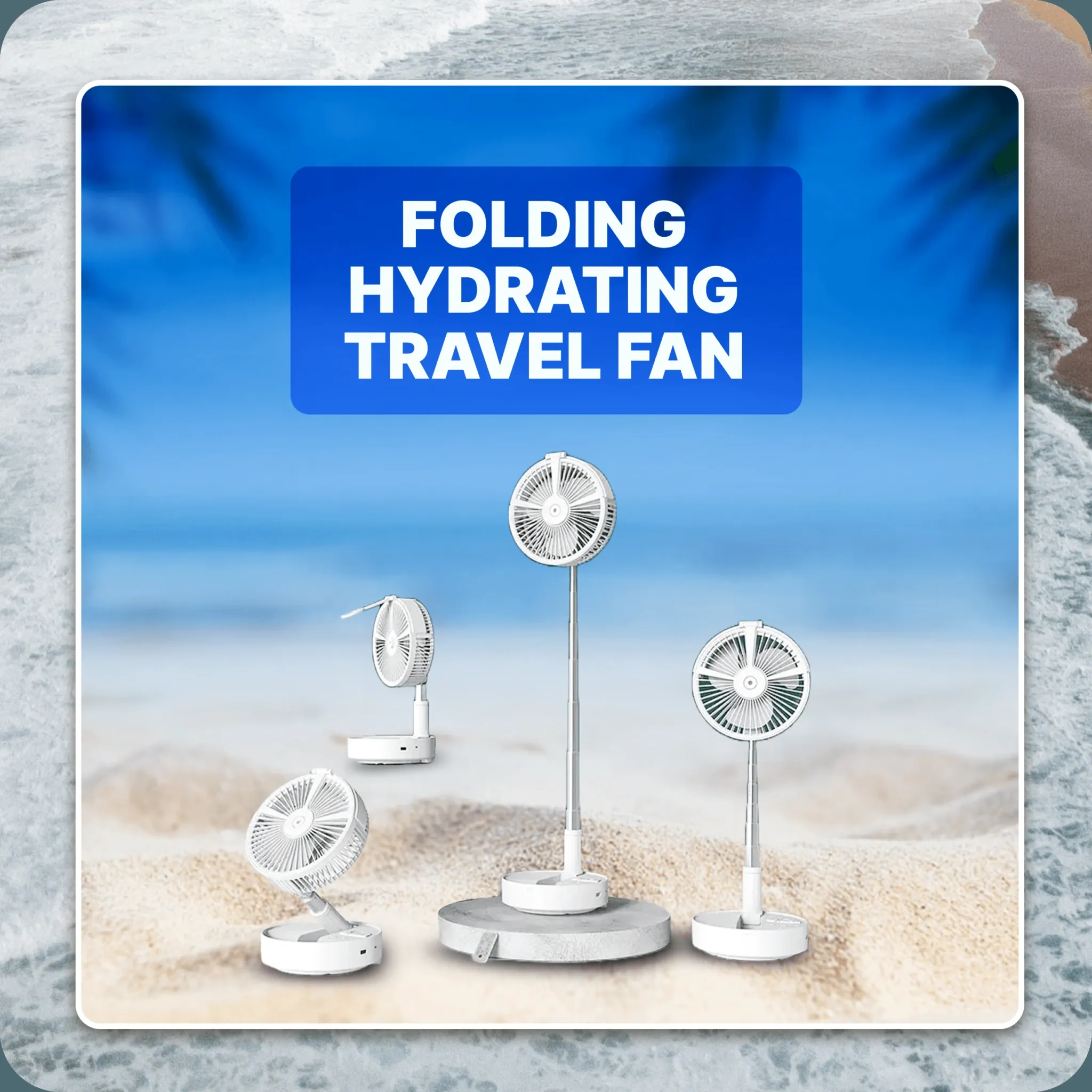 Folding Portable Rechargeable Travel Fan - Cruise Essentials | Built-in Humidifier | 185 Oscillation | Remote Control | Rechargeable Battery
