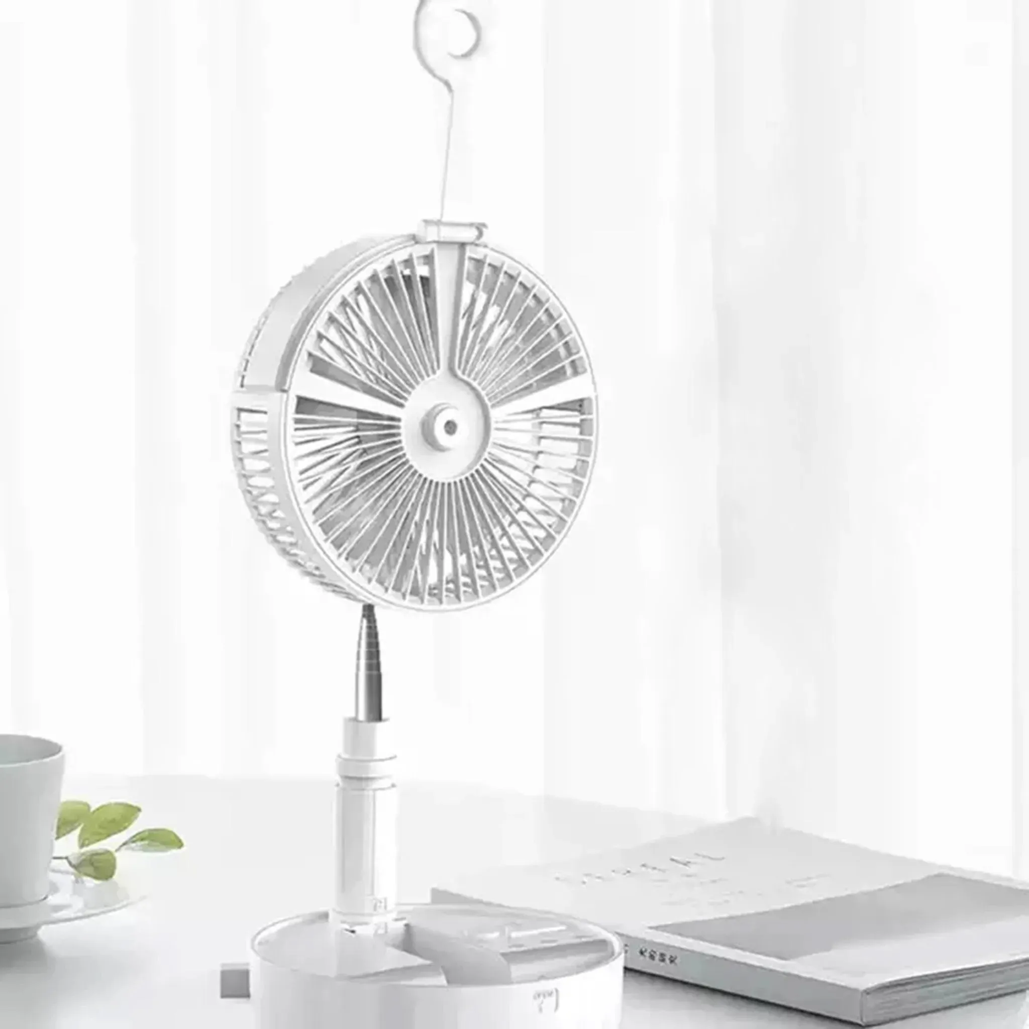 Folding Portable Rechargeable Travel Fan - Cruise Essentials | Built-in Humidifier | 185 Oscillation | Remote Control | Rechargeable Battery