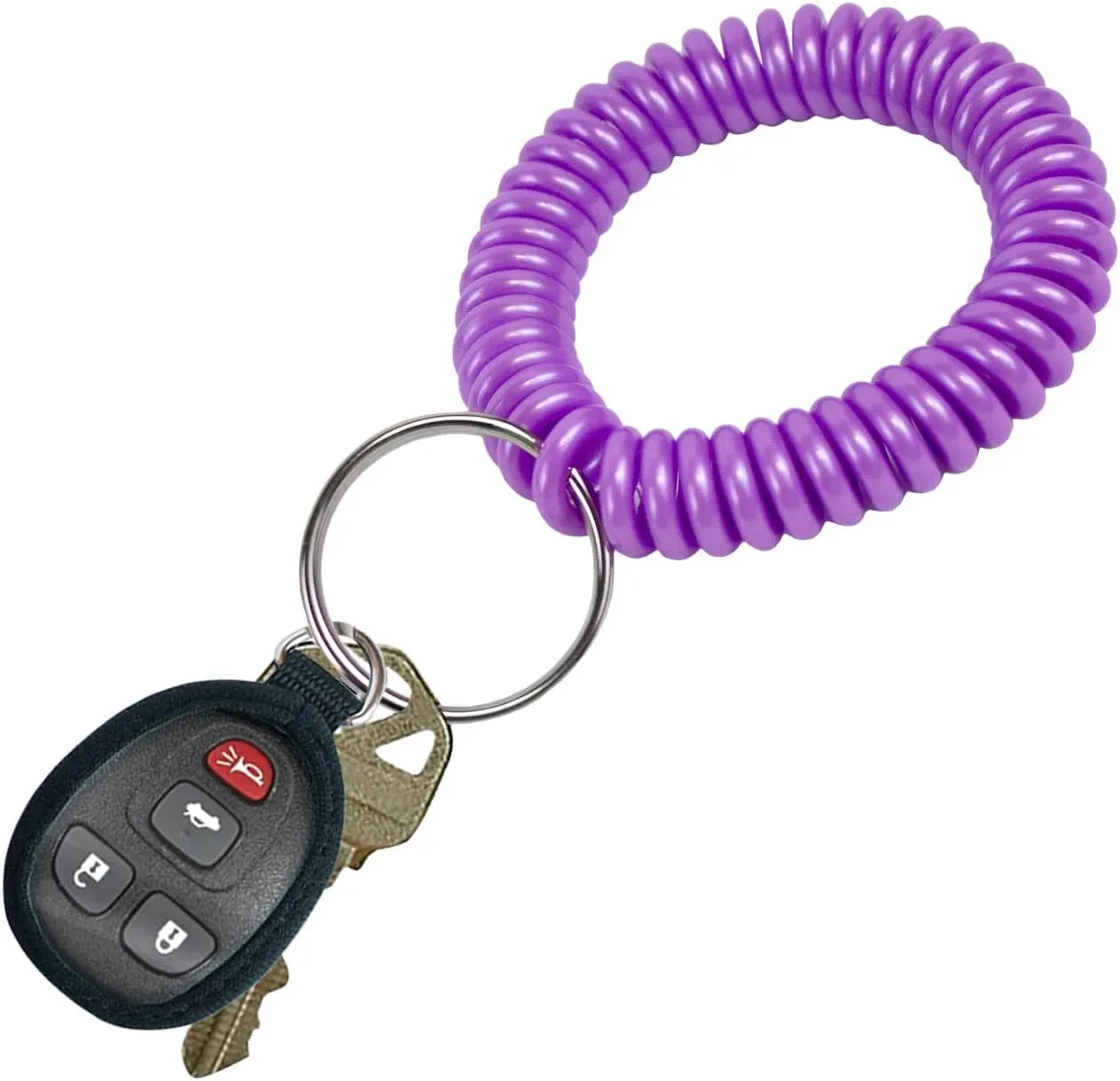 Lucky Line 2 Spiral Wrist Coil with Steel Key Ring, Flexible Wrist Band Key Chain Bracelet, Stretches to 12, Purple 1 PK (410651)