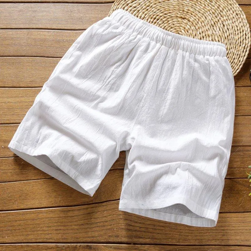 Men's Breathable Linen Home Sets Summer Short Sleeve Tops Drawstring Shorts
