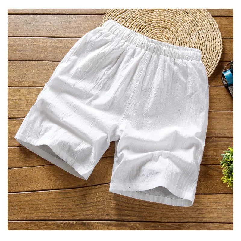 Men's Breathable Linen Home Sets Summer Short Sleeve Tops Drawstring Shorts