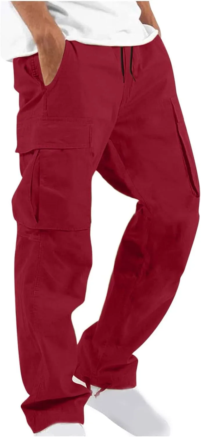 Mens Outdoor Cargo Pants Tactical Hiking Pants Baggy Workout Joggers Wide Leg Stretchy Jeans Loose Fit Trousers