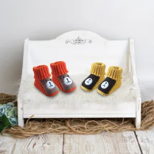 Newborn Crochet Woollen Booties Teddy - Orange, Yellow