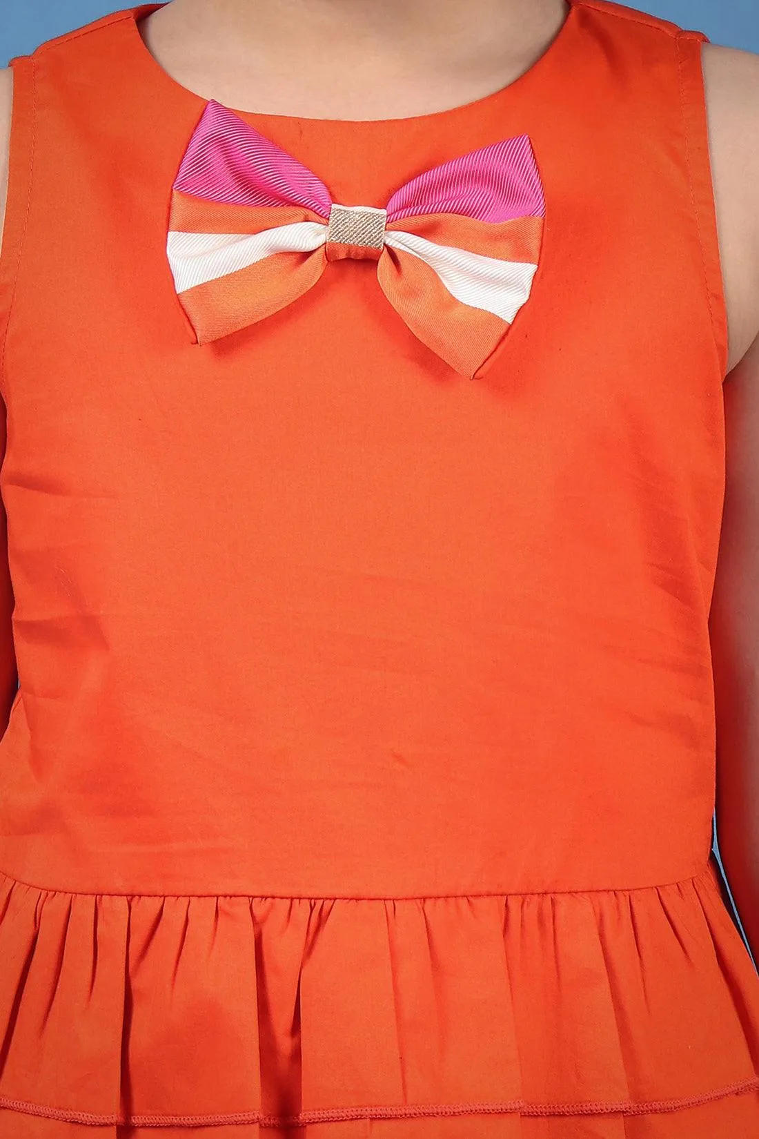 One Friday Kids Girls Orange 100% Cotton Round Neck Peplum Top