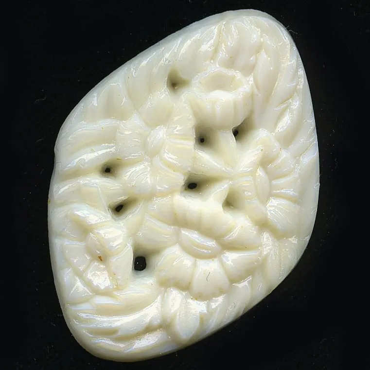 Pierced Floral Cabochon, diamond shape, white glass. 1920s. Gablonz. Pkg 2. b5-559