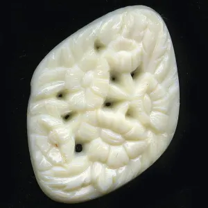 Pierced Floral Cabochon, diamond shape, white glass. 1920s. Gablonz. Pkg 2. b5-559
