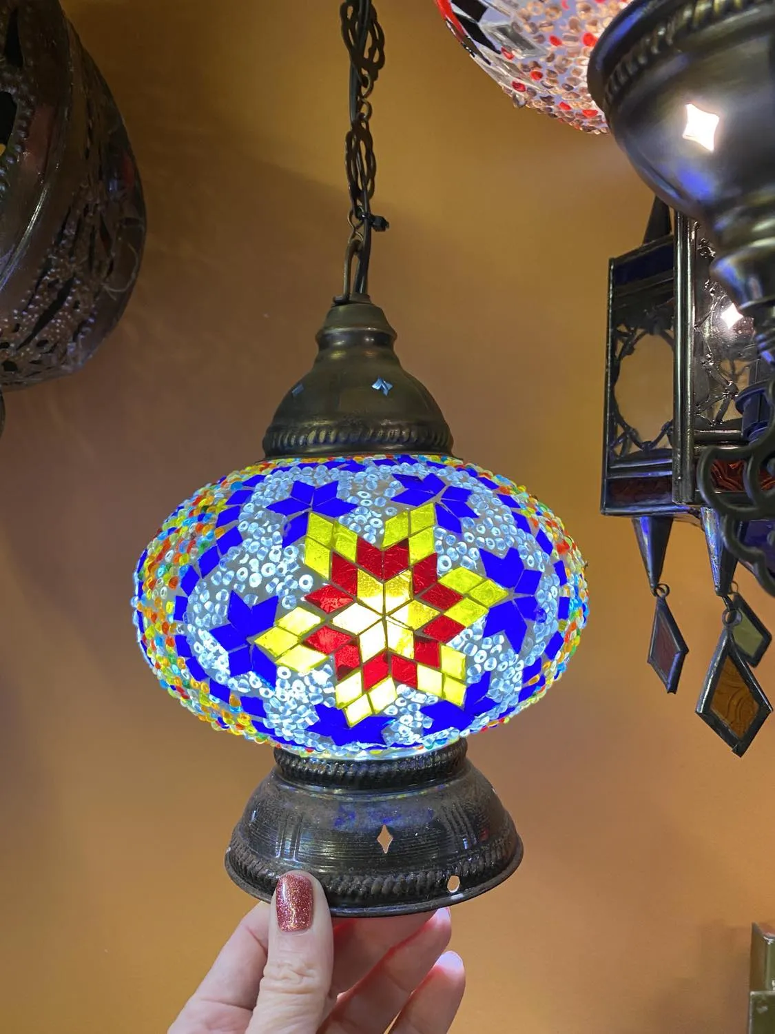 Turkish Mosaic Hanging Lantern Medium